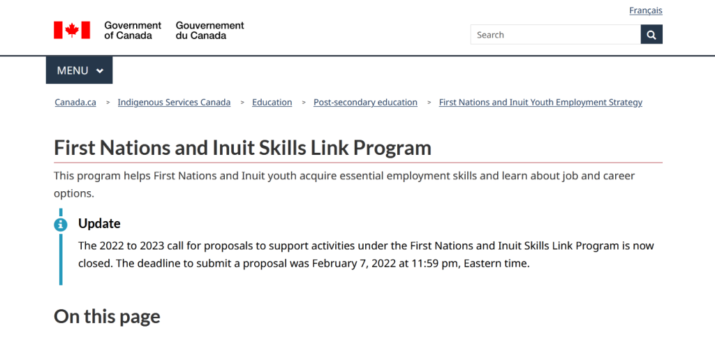 First Nations and Inuit Skills Link Program