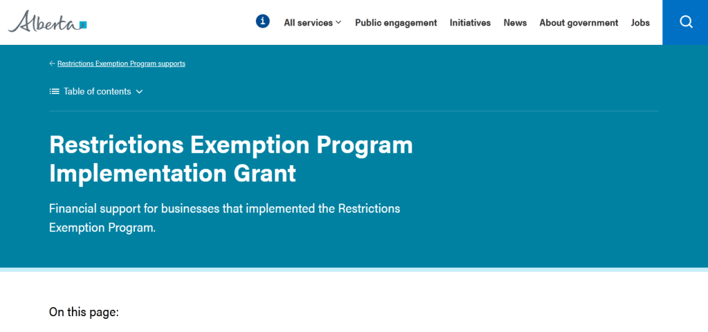 Restrictions Exemption Program – Implementation Grant