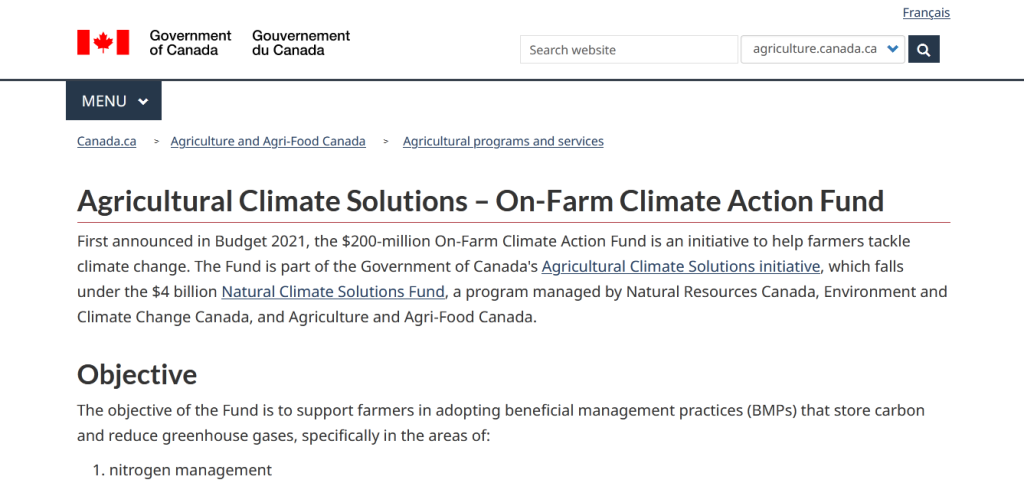 Agricultural Climate Solutions – On-Farm Climate Action Fund