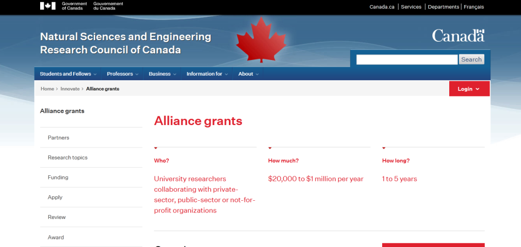Alliance Grants Natural Sciences and Engineering Research Council of Canada (NSERC)