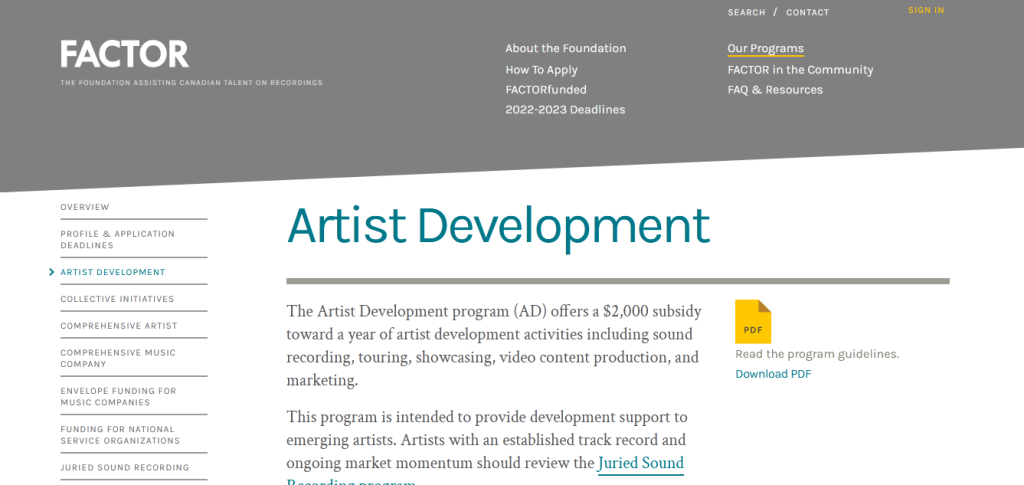 Artist Development Program FACTOR
