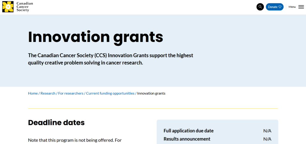 Canadian Cancer Society (CCS) Innovation Grant