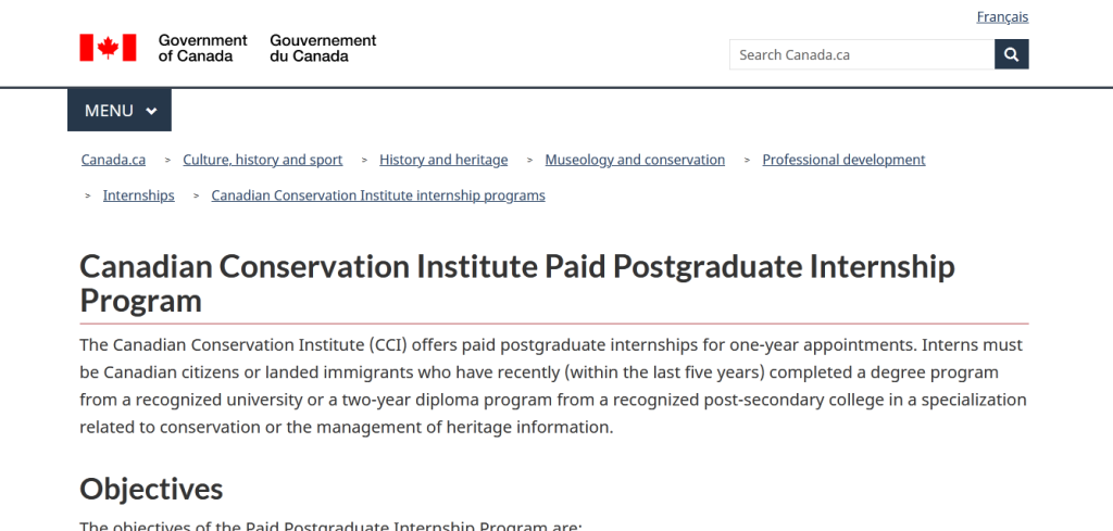 Canadian Conservation Institute Paid Postgraduate Internship Program