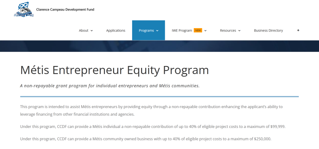 Métis Entrepreneur Equity Program
