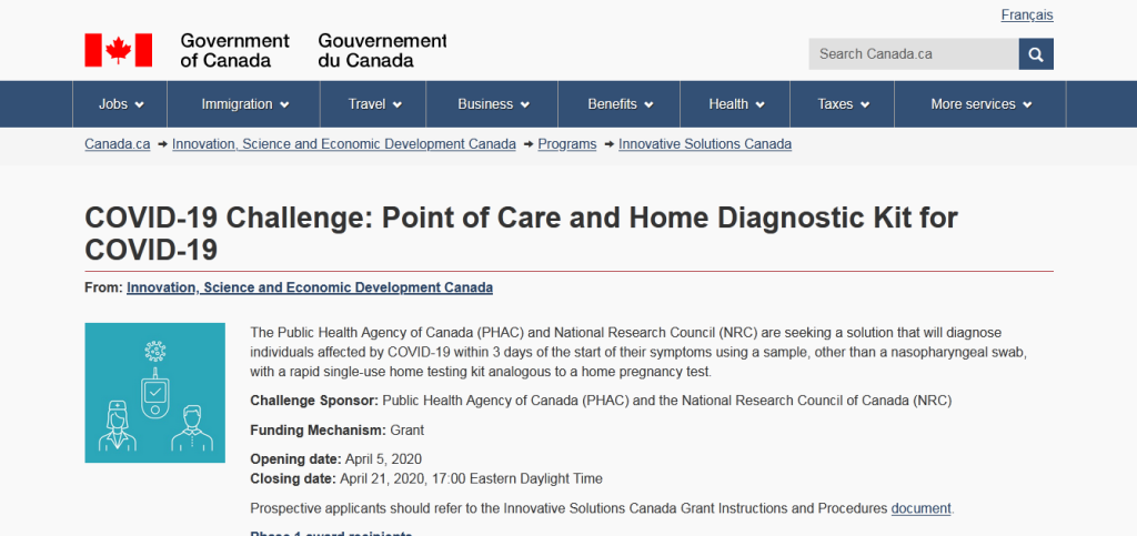 COVID-19 Challenge — Point of Care and Home Diagnostic Kit for COVID-19