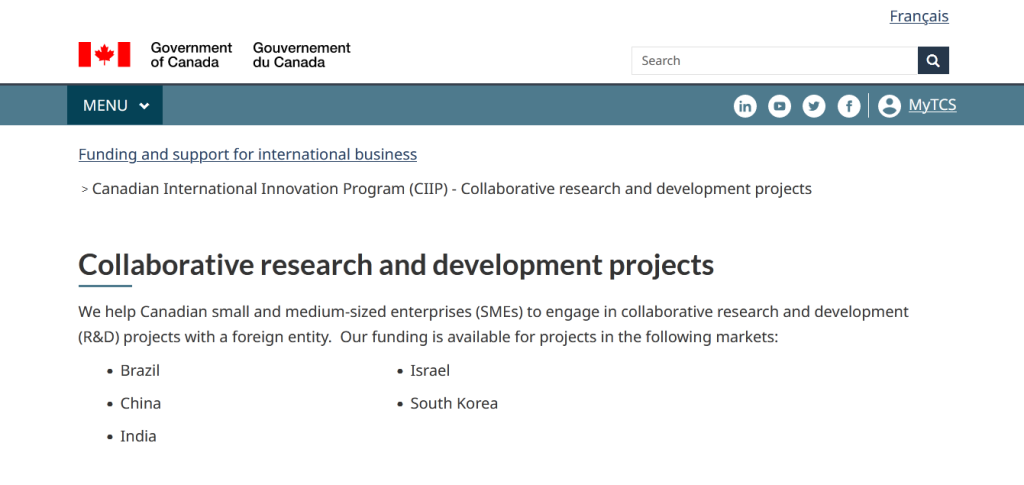 Collaborative Research and Development Projects – Canadian International Innovation Program (CIIP)