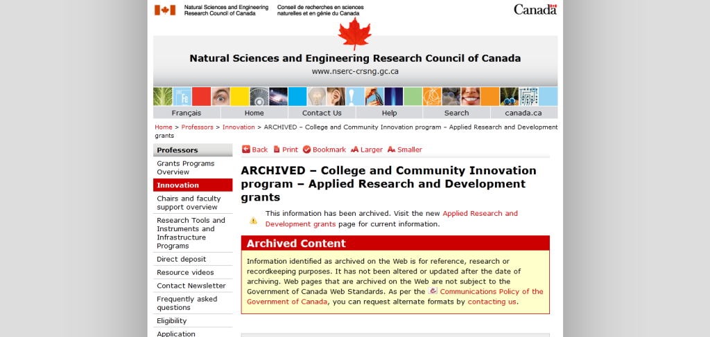 College and Community Innovation Program (CCI) – Applied Research and Development Grants
