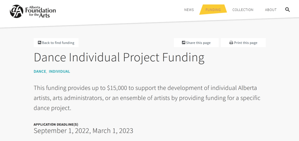 Dance Individual Project Funding