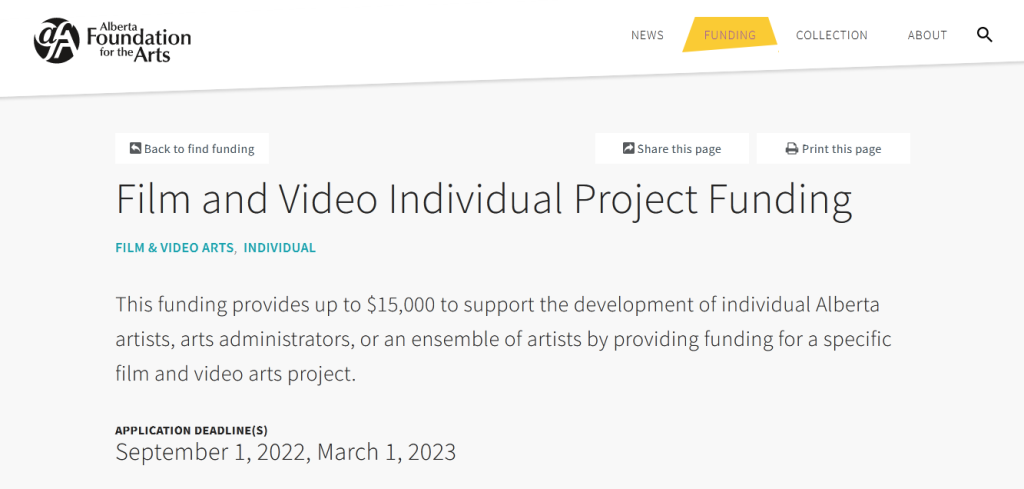 Film and Video Individual Project Funding