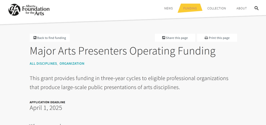 Major Arts Presenters Operating Funding