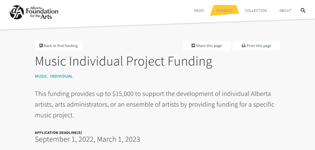 Music Individual Project Funding